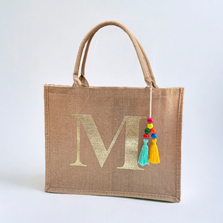 Bolsa Juta Personalizada Letra Dourada Brinde Inicial Praia Ecologica em Oferta na Shopee
