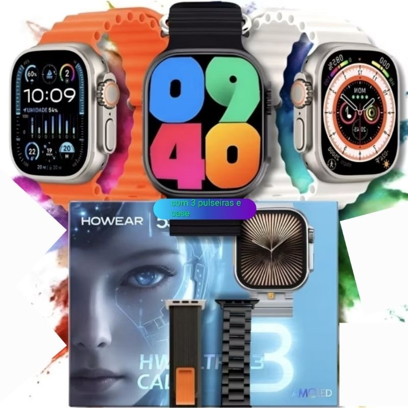 Relógio Smartwatch HW ultra 3 call câmera Giratória 12mp GPS 64GB celular de pulso Android