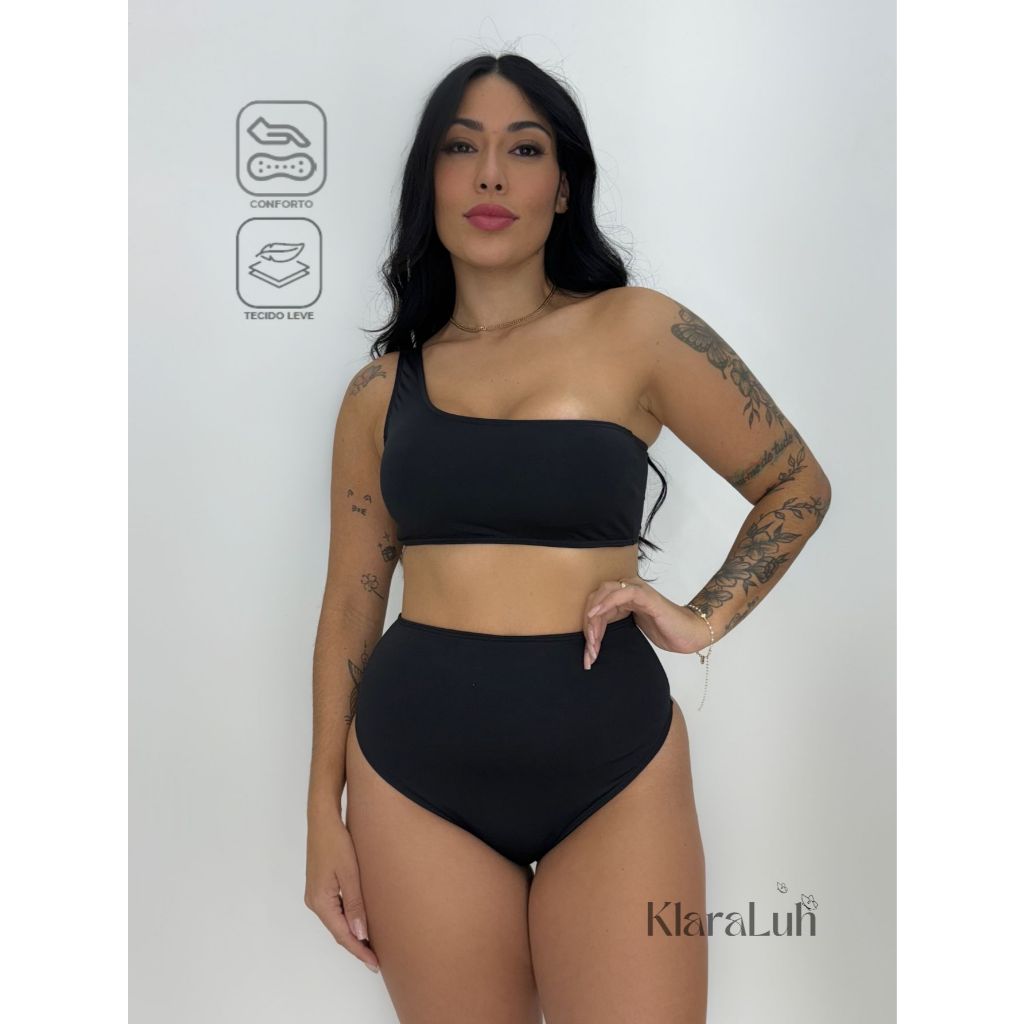 Biquíni Top Uma Alça e Calcinha Cintura Alta Hot Pants Conjunto  Moda Praia e Piscina 2026