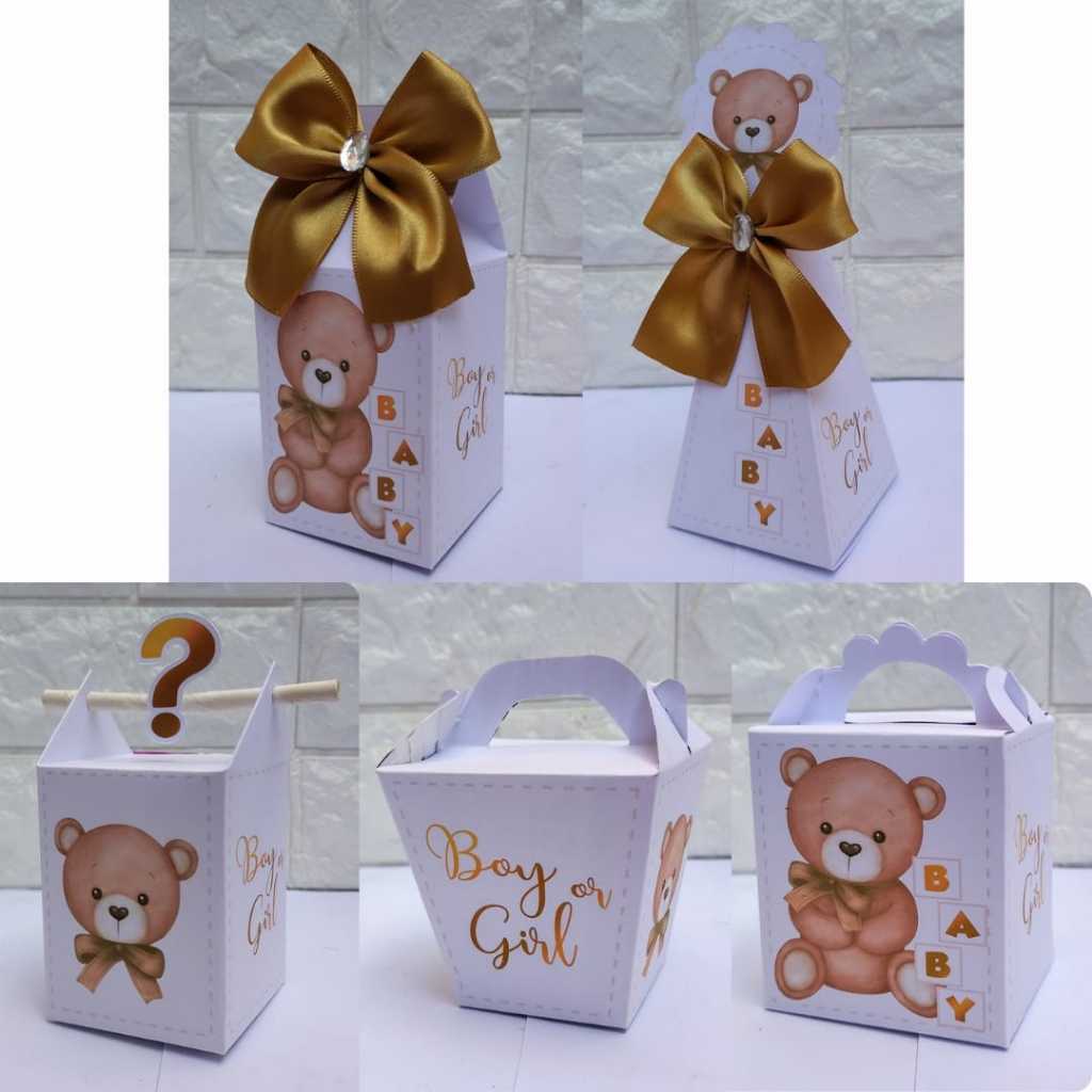 Kit festa CHÁ REVELAÇÃO BRANCO COM DOURADO PEGUE E MONTE Personalizadas Caixinhas lembrancinhas para Festas  Aniversário
