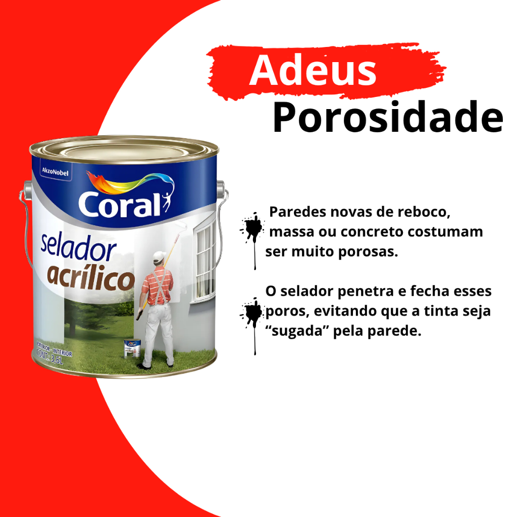 Selador Acrílico Coral Branco Secagem Rápida Para Parede Interna E Externa 3,6L