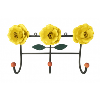 Cabideiro de Parede 3 Flores Amarelo - Cabide 3 Ganchos Artesanal | Metal | Decoração e Organização em Oferta na Shopee