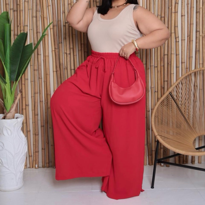 Calça pantalona plus size com elástico veste até 60 em Oferta na Shopee