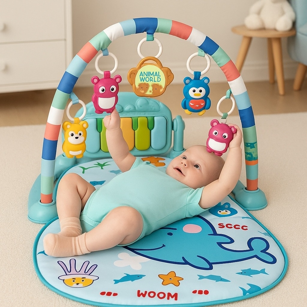 Tapete Brinquedo Criança Atividade Musical Infantil Piano Interativo Chocalho Bebê Mordedor Ursinho