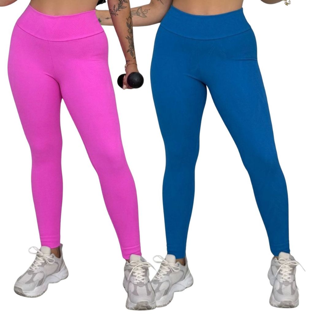 Kit 2 Calças Fitness Legging Conforto Feminina Academia Sem Transparencia Treino Jacquard