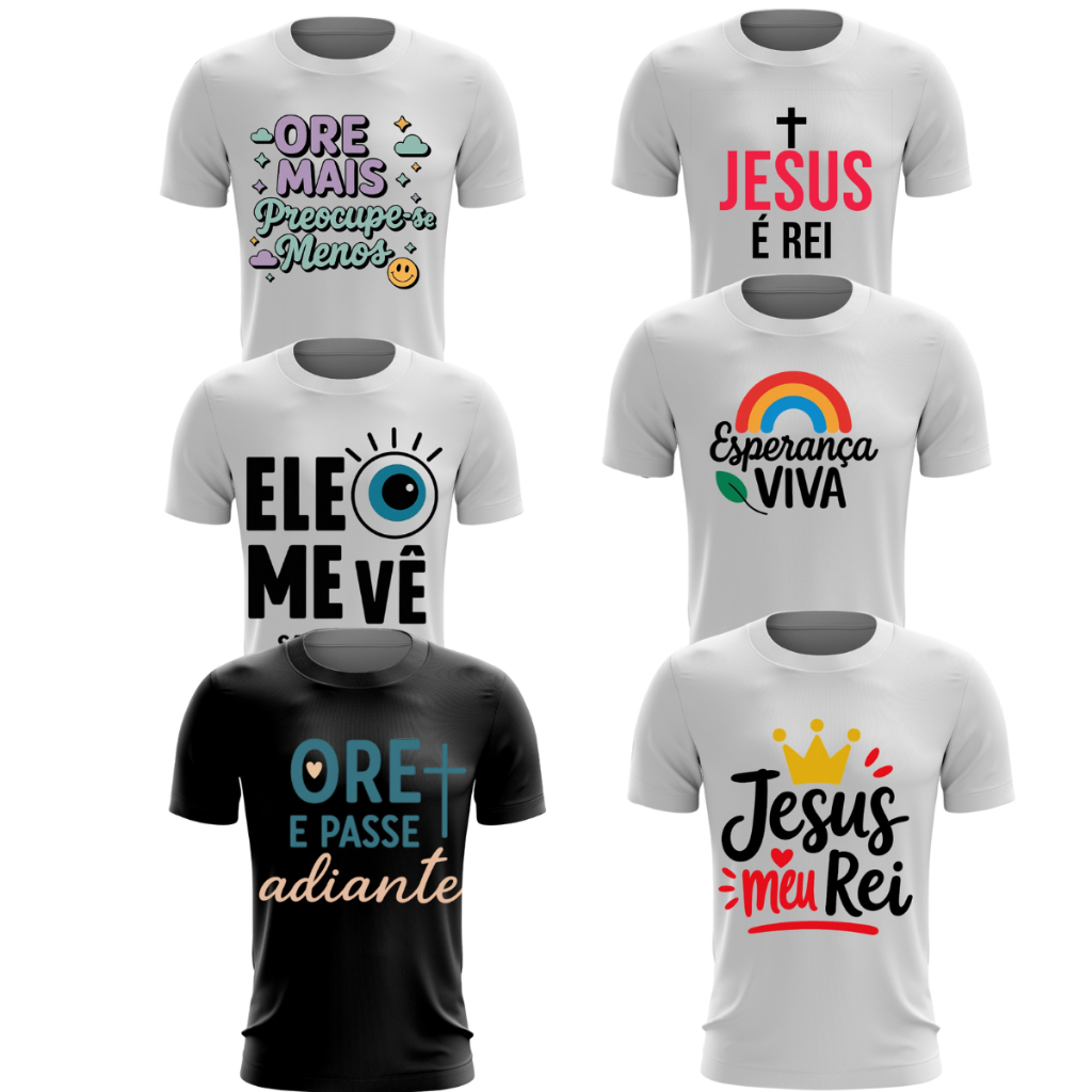 Camisas De Algodão Estampadas Frases e Imagens Religiosas Várias Estampas
