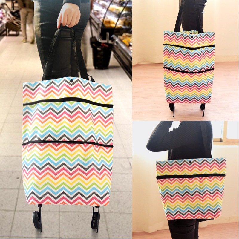 bolsa de compras dobrável com rodas para feira