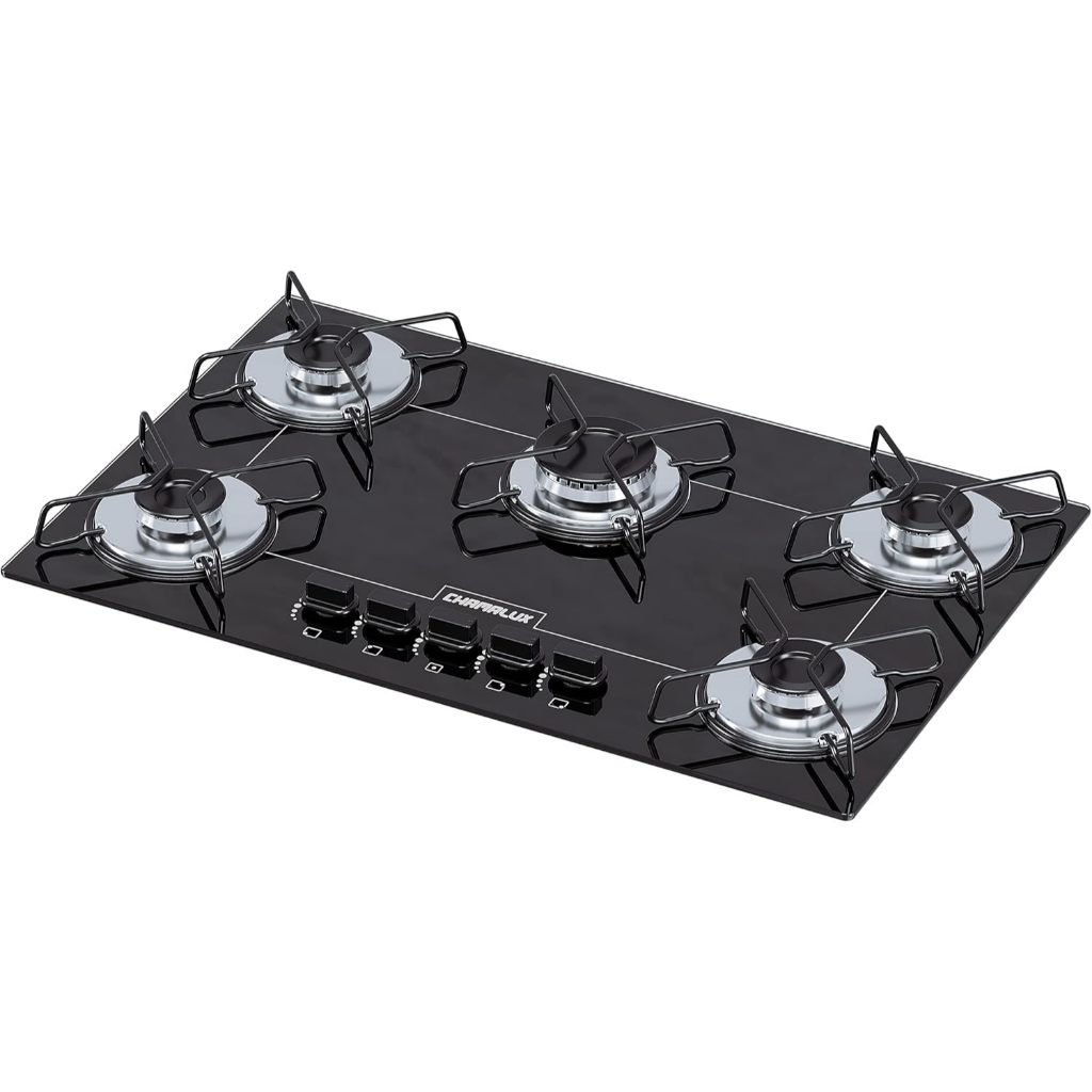 Fogão Cooktop A Gás 5 Bocas Acendimento Automático Preto Bivolt Chamalux