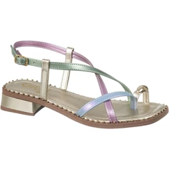 Sandália Infantil Menina Salto Baixo Grosso Enfeite Peep Toe ABS Cravinhos Confortável Festa Moda