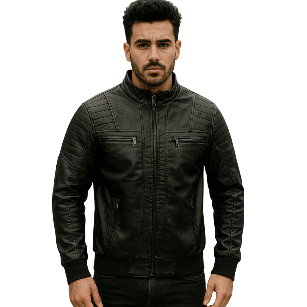 Jaqueta Masculina Forrada Couro Ecológico com Punho nas Mangas Estilo Urbano e Sofisticado