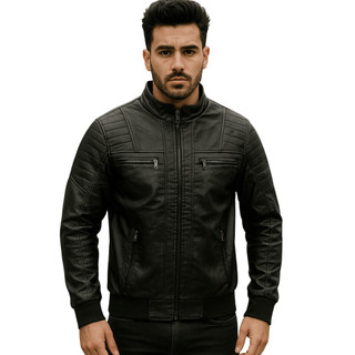 Jaqueta Masculina Forrada Couro Ecológico com Punho nas Mangas Estilo Urbano e Sofisticado