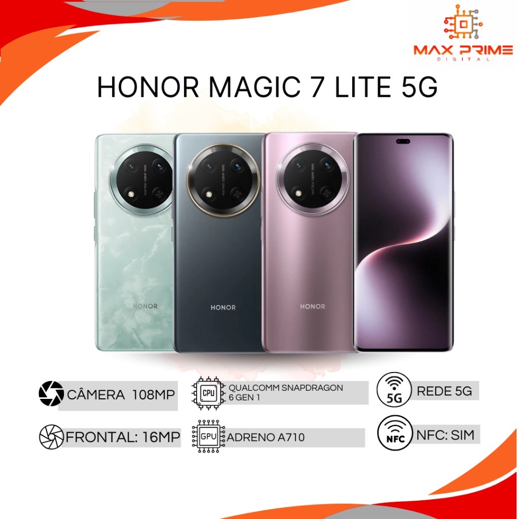 Honor Magic 7 Lite 5G 256GB, 12GB RAM, Câmera 108MP,  Processador Snapdragon 6 Gen 1,Bateria 6600mAh, Versão Global em Oferta na Shopee