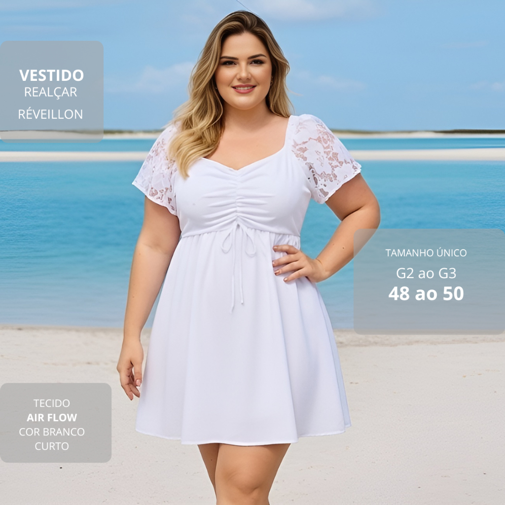Vestido Feminino Casual Realçar Branco – Réveillon | Tecido Air Flow Premium | Tamanho do 36 PP aos G2 ao G3 48 ao 50 em Oferta na Shopee