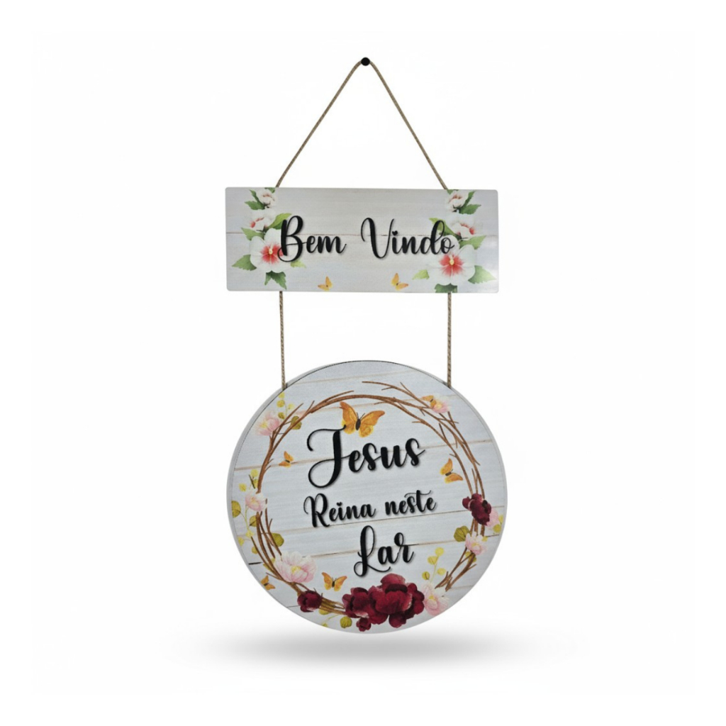 Placa Decorativa Bem vindo Jesus Neste Lar Placa MDF Mensagem Cristã para Parede Entrada de Casa