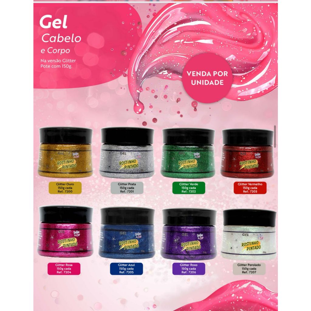 Gel Glitter Look brilho Carnaval Cabelo Maluco Cabelo Corpo