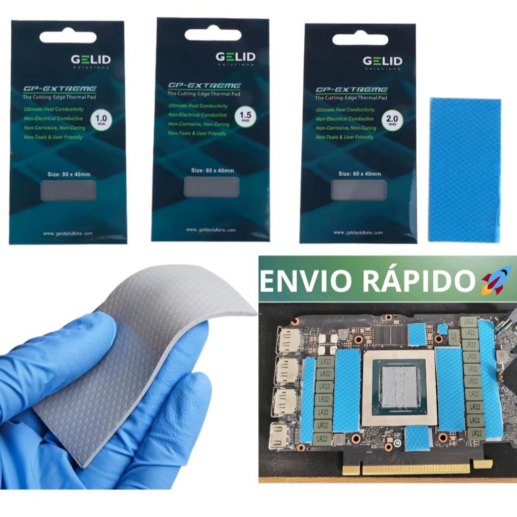 Thermal Pad Gelid Gp-Extreme 80mm X 40mm 1.0mm e 1.5mm, 2.0mm - 15W/mk, Gpu notebooks e consoles