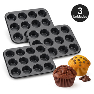 Kit Até 3 Forma Cupcake Forma Para Bolo Pão de Queijo de Teflon Assadeira Antiaderente Grande em Oferta na Shopee