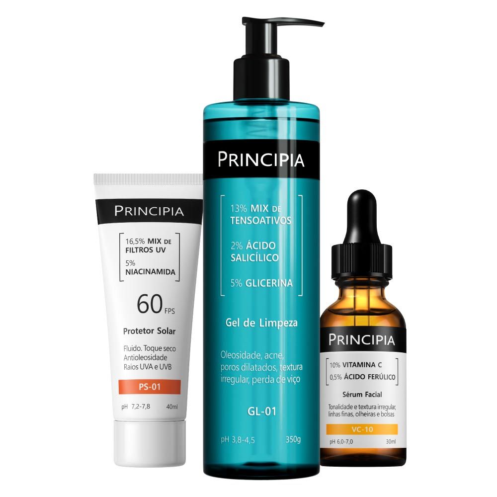 Principia Kit Trio - GL-01 + VC-10 + Protetor solar facial PS-01FPS 60 em Oferta na Shopee