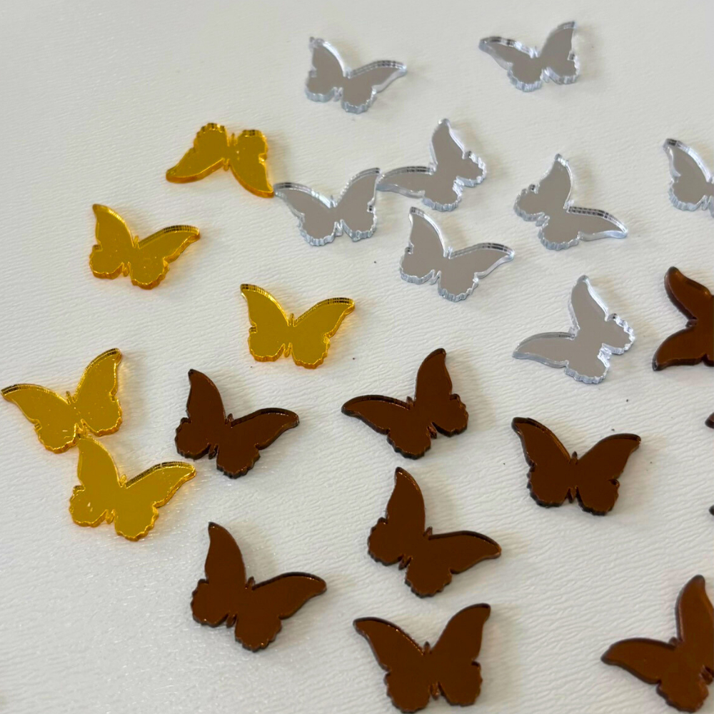 Kit 30 UND Aplique Tag Borboleta em Acrilico espelhado para Decoração Quarto com Fita dupla face