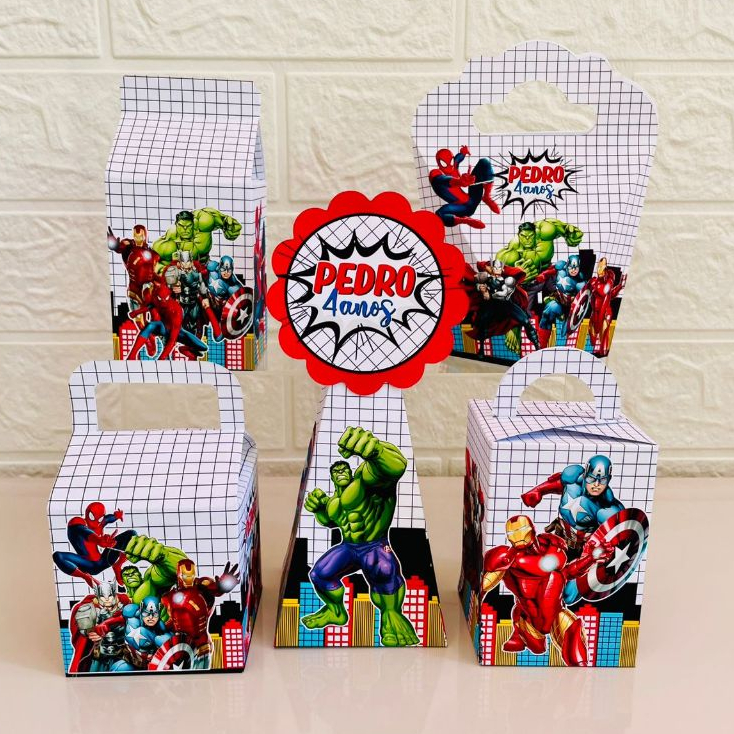 Caixinhas Personalizadas Vingadores, caixinha heróis, caixinhas heróis, lembrancinha vingadores (PEGUE E MONTE)