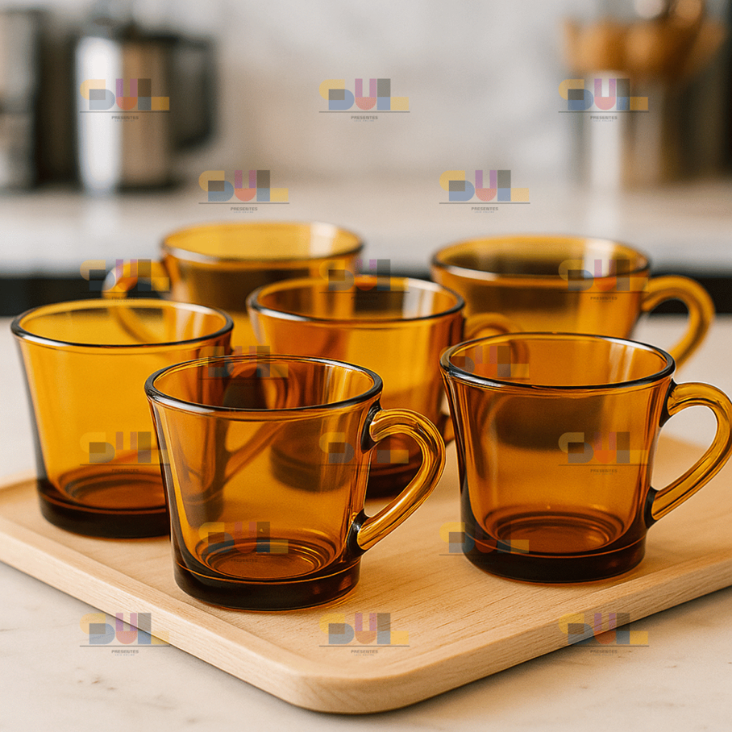 Jogo de Xicara Peças Xicaras 200ml SINO AMBAR Escura Marrom Vidro Chá Café Conjunto Xicara...