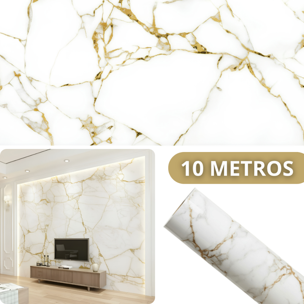 Papel Parede Marmorizado Dourado Premium 10 Metros Adesivo Autocolante Para Ambientes em Oferta na Shopee