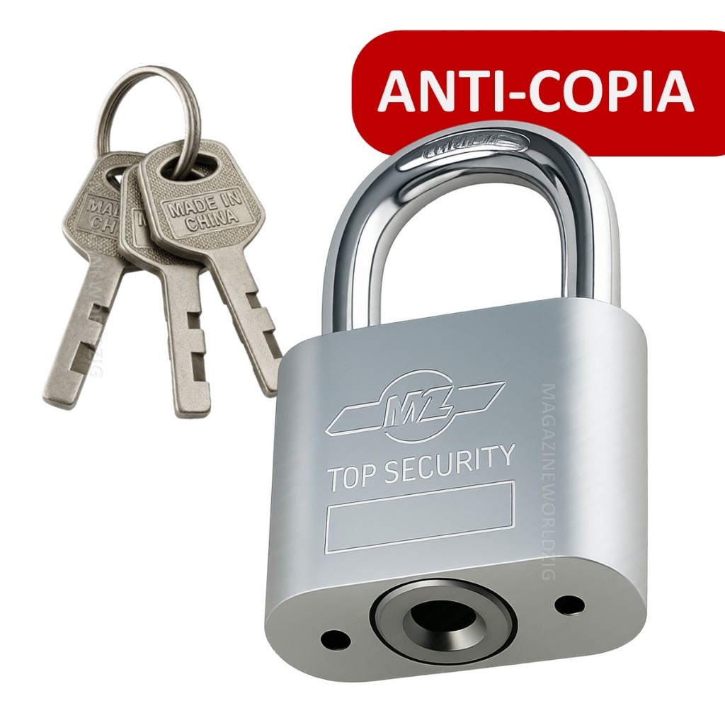 Cadeado Anti-furto Reforçado Com 03 Chaves Atômica Anti-copia 40mm WZ