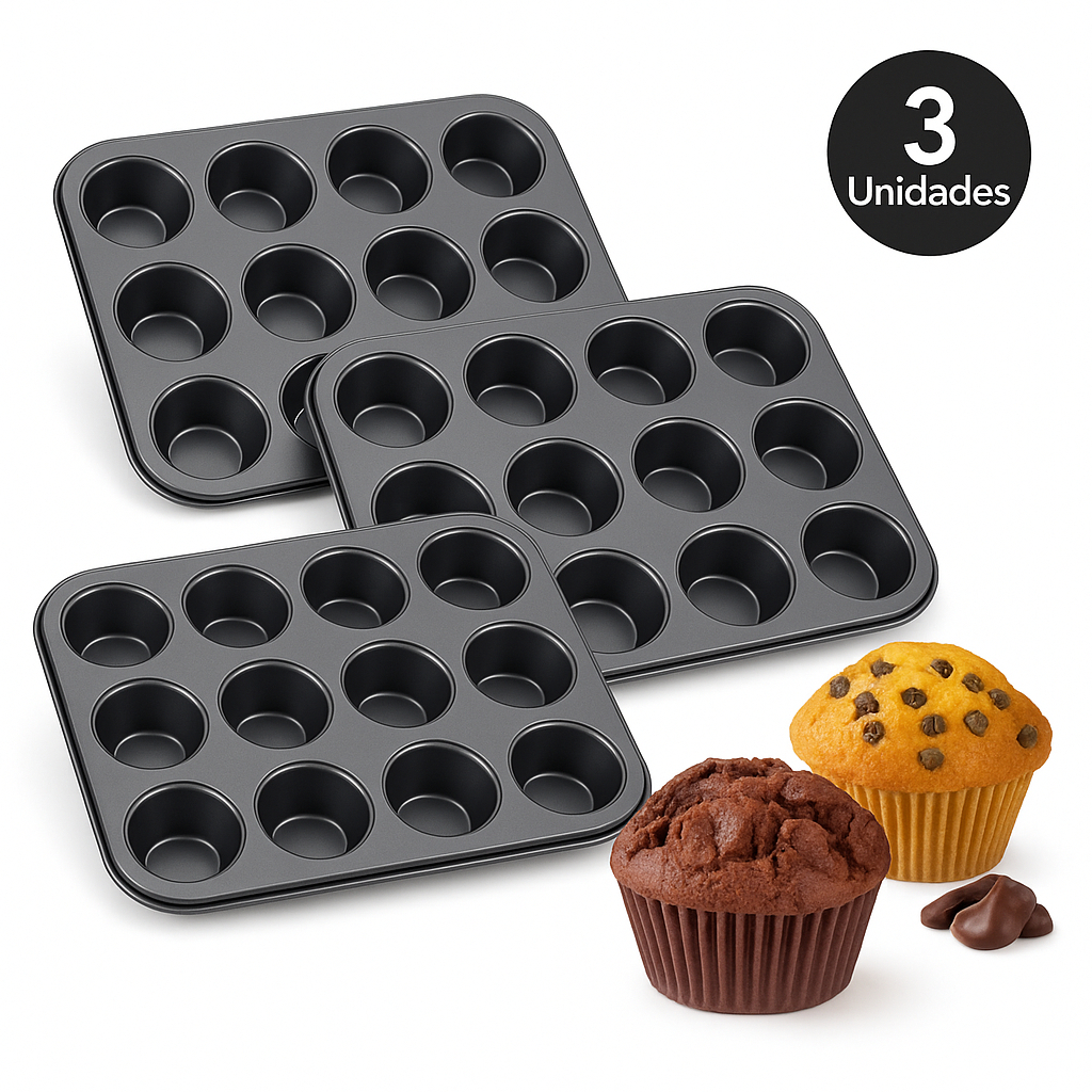 1, 2 ou 3 Forma Cupcake Forma Para Bolo Pão de Queijo de Teflon Assadeira Antiaderente Grande