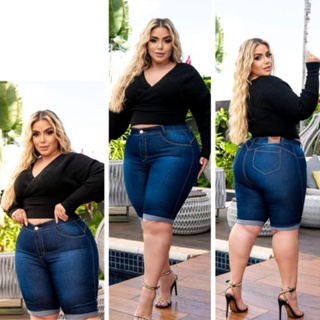 Bermuda Jeans Plus size Ciclista 48 ao 66 lycra elastano Cós Alto Excelente Caimento Altura do Joelho em Oferta na Shopee
