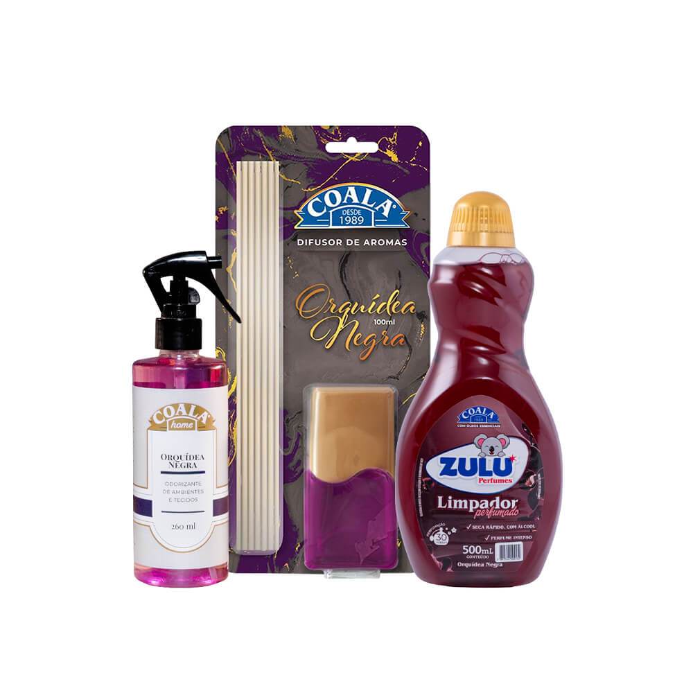 Kit Coala- 1 Home Spray + 1 Difusor de Aromas + 1 Limpador Perfumado Zulu Perfumes 500ml - Orquídea Negra