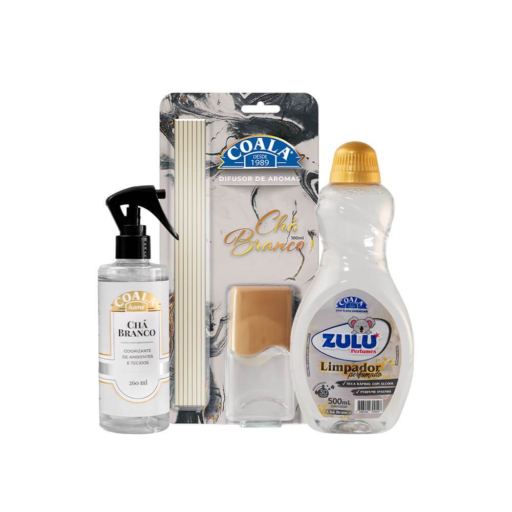 Kit Coala- 1 Home Spray + 1 Difusor de Aromas + 1 Limpador Perfumado Zulu Perfumes 500ml - Chá Branco