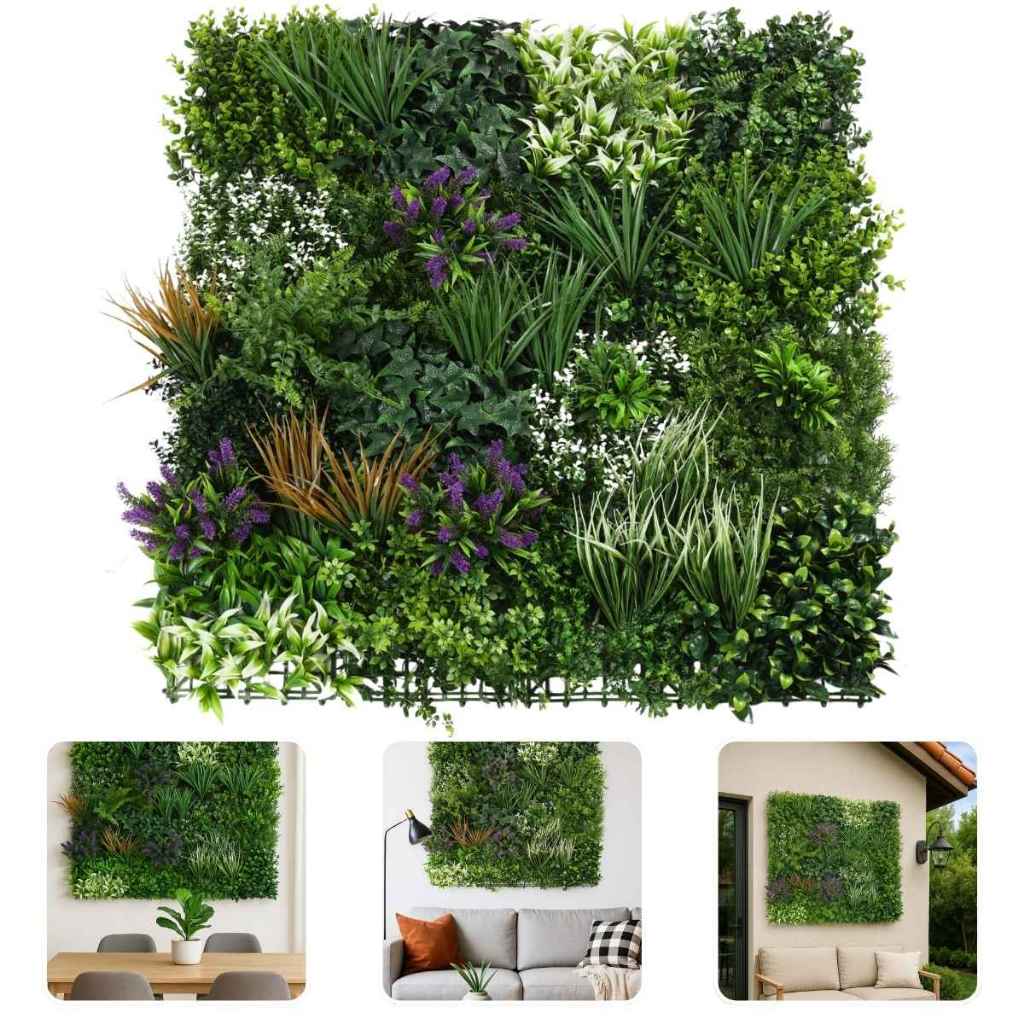 Jardim Vertical Artificial Super Luxo 100x100cm Mix de Folhagens Super Densa Parede Verde Muro Ingles Premium Painel