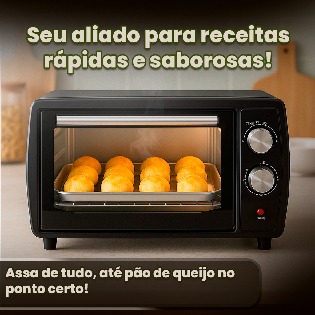 Forno Elétrico 10l 1000w 110V/220V De Bancada Preto Automático Bak Bancada Cozinheiro Compacto C/Timer Desligamento — imagem 2 de 2