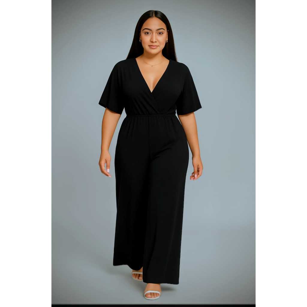 macacão Gola V manga Flare Longo  moda feminina casual, mais vendido da shopee