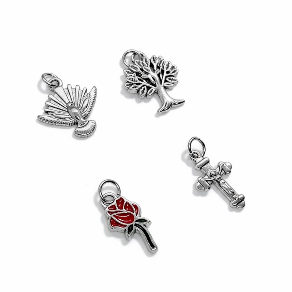 Pingentes de Aço Para Pulseira de Consagração Crucifixo/ Rosa/ Pomba da Paz/ Arvore da Vida Prata