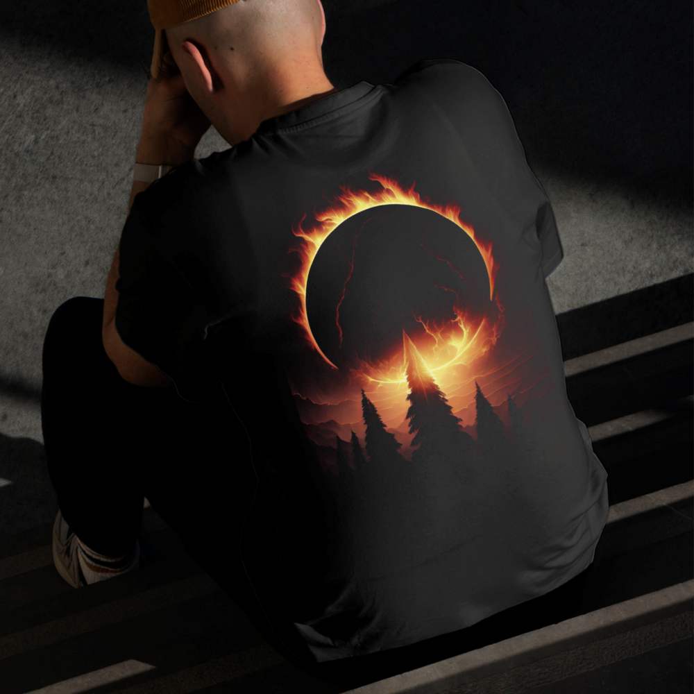 Camiseta Masculina Estampada Céu em Chamas 100% Algodão Estilo Conforto Diário Do Tamanho P ao GG
