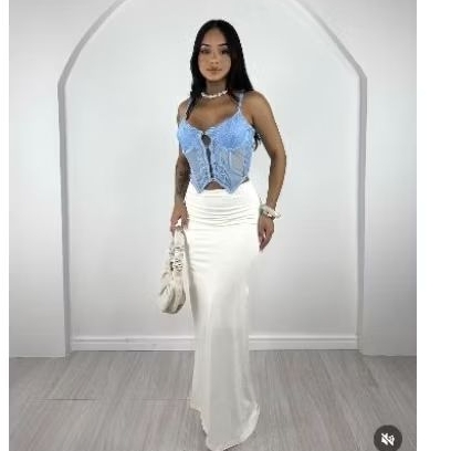 Cropped Feminino Corset Corselet Argola Renda Moda Feminina Tule