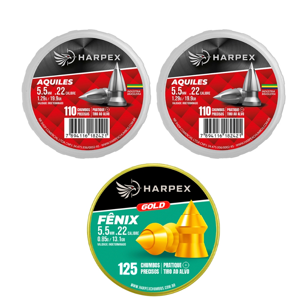 Kit 2 Chumbinhos Aquiles 110 uni/cd e Fênix Gold 125 uni 5.5mm - Harpex em Oferta na Shopee