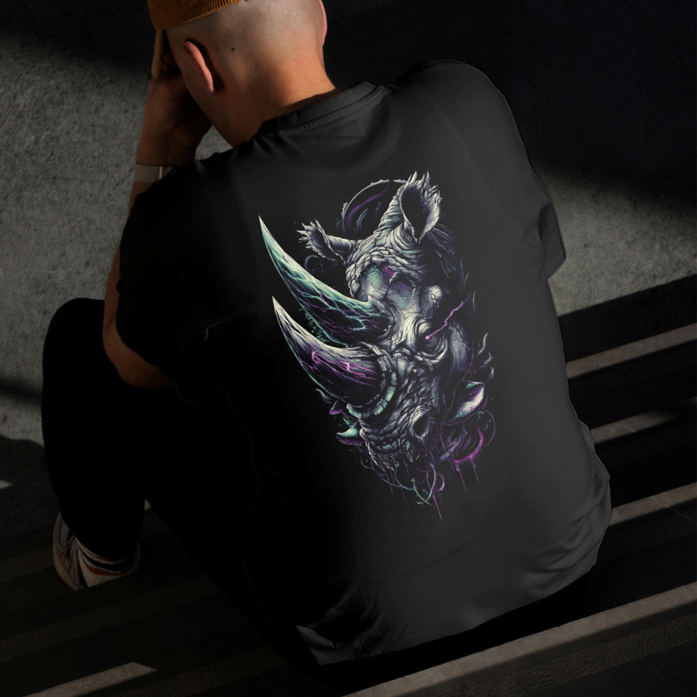 Camiseta Masculina Estampada Rinoceronte Lateral 100% Algodão Estilo Conforto Diário Do Tamanho P ao GG