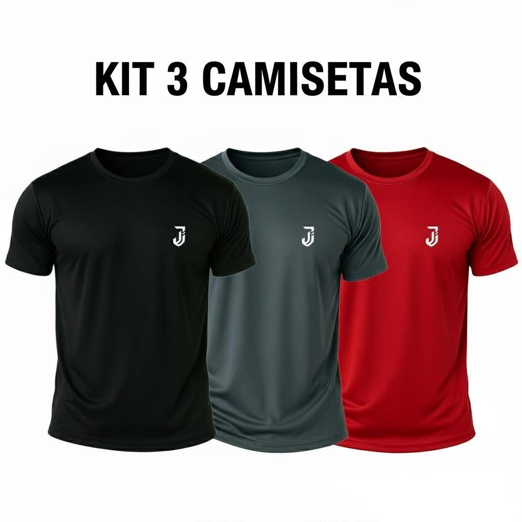 Kit 3 Camisetas Poliéster DryFit Masculina Lisa Academia Corrida Casual Esportes Confortável Atividade