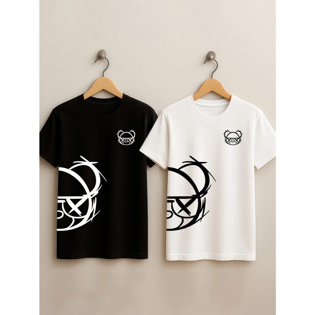 Kit 2 Camisas Branca Preto 100% Algodão Infantil e Juvenil Urban Urso Estiloso
