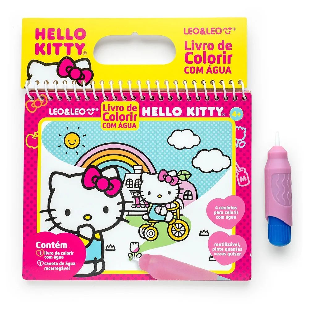 ivro de Colorir com Água Infantil Hello Kitty ou Sonic + Pincel Mágico Reutilizável | Leo&Leo Educativo