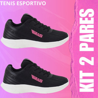 Kit 2 Pares Tenis Feminino Masculino Esportivo Casual Sapato Corrida Academia Fitness Confortavel