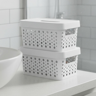 Kit 2 Cestas Organizadoras com Tampa 2 Litros 19x14x9,5 Cesto Organizador Caixa Multiuso em Oferta na Shopee