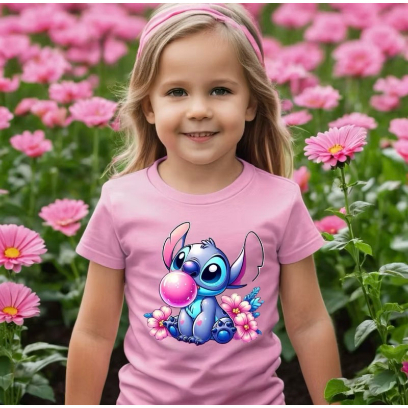Camiseta Infantil Stitch Fofo Estampada Camisa Infantil Menina Lançamento Algodão