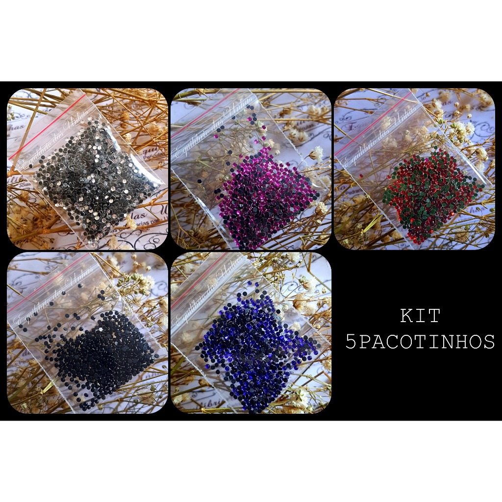 kit Strass 5 pacotinhos 1,8mm e 2mm pedrarias para unhas artesanato, joias de unhas atacado acessorios make aplique resi