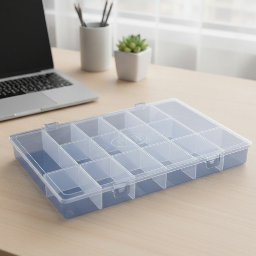 Organizador em plástico resistente para papelaria itens de pesca remédios e joias 16 repartições