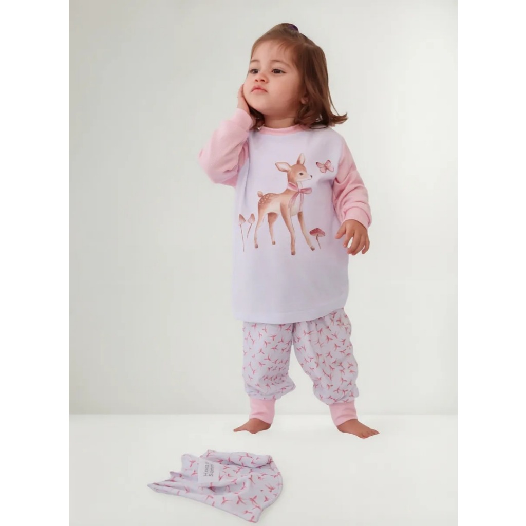 Pijama Infantil Menina Conjunto Comprido com Blusa e Calça Estampada Confortável para Dormir