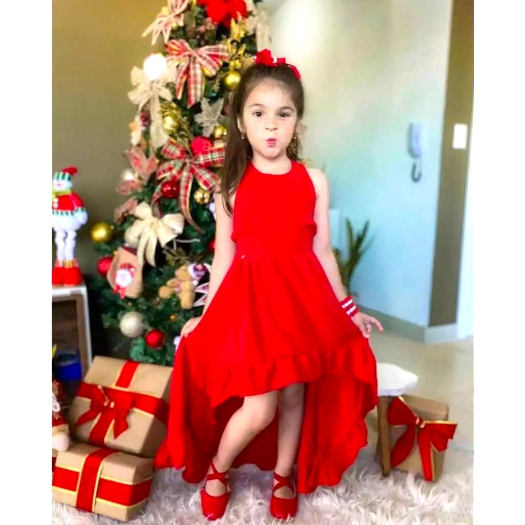 Vestido Infantil Verão para Festa natal ano novo Roupa Menina Luxo com babado em Oferta na Shopee