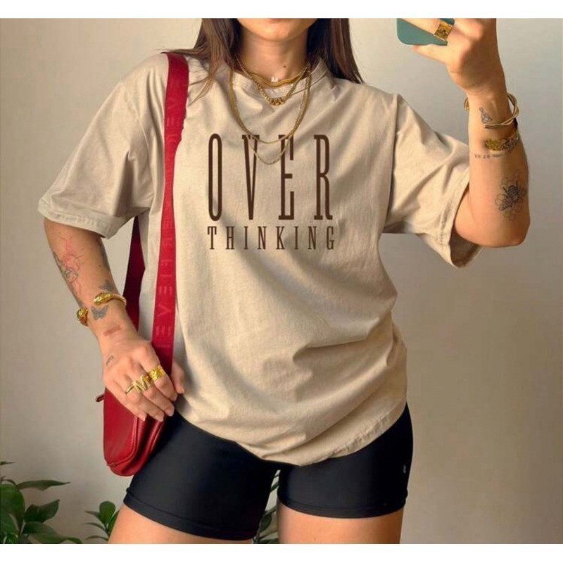 Camisa Feminina Over Thinking 100% Algdodão Estampada Premium Envio Imediato